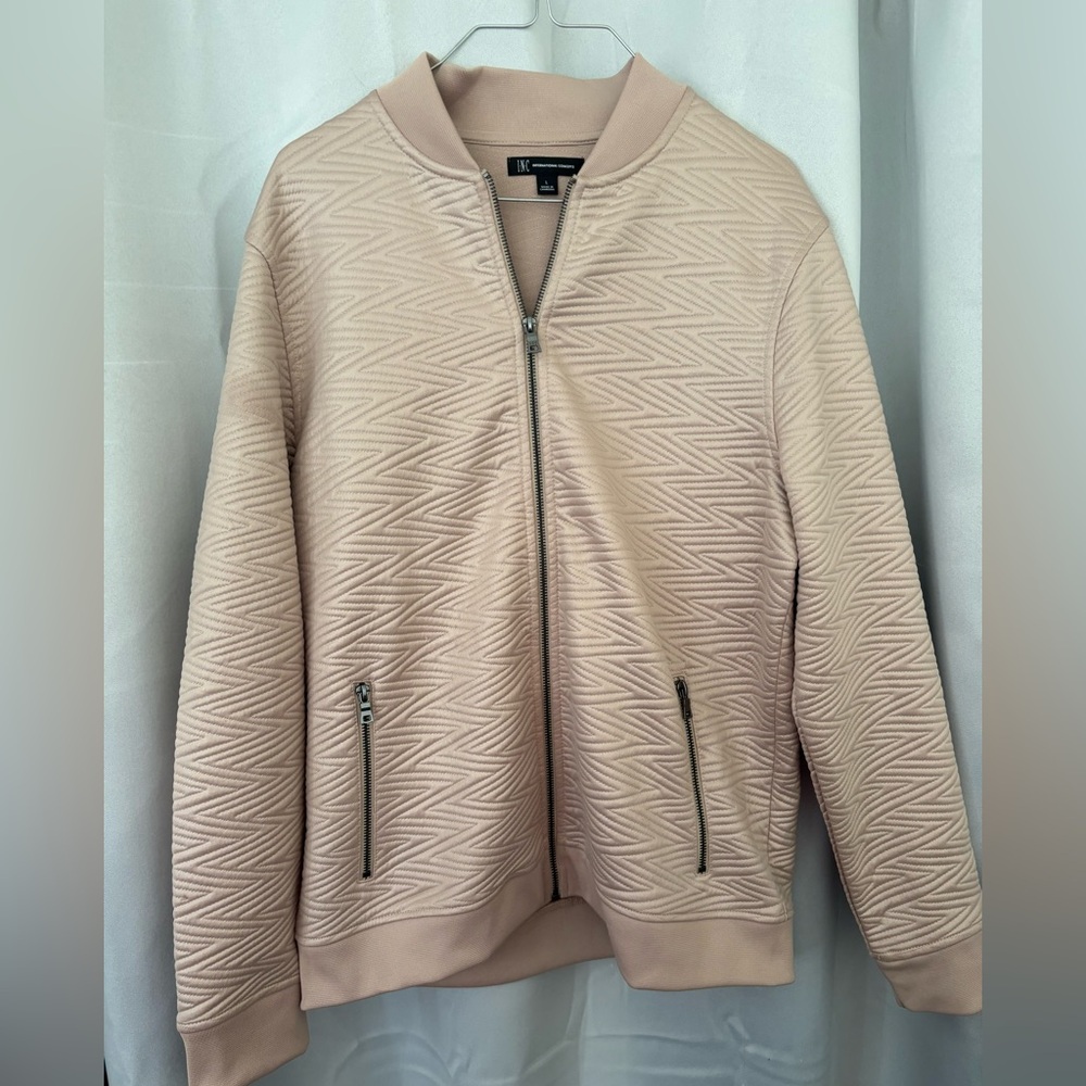 I.N.C. International Concepts Textured Beige Bomber Jacket- Large